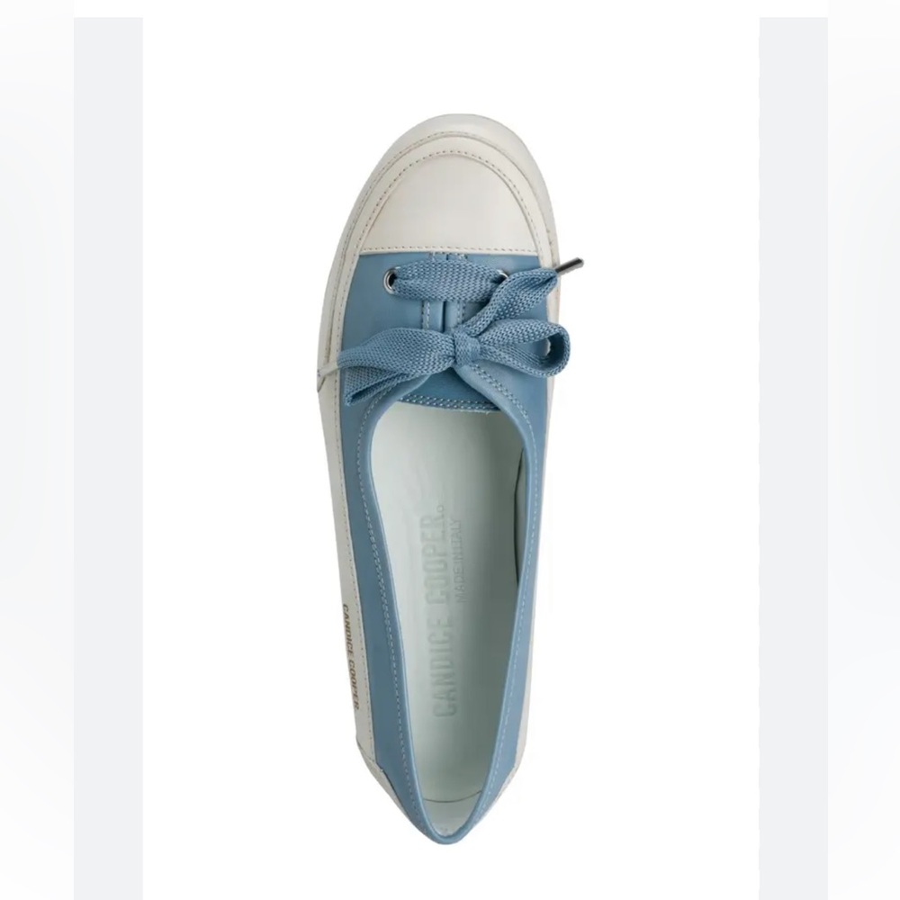NWOT Candice Cooper Candy Bow Buffed Leather Ballet Flats in Light Blue 37.5 - Picture 2 of 13